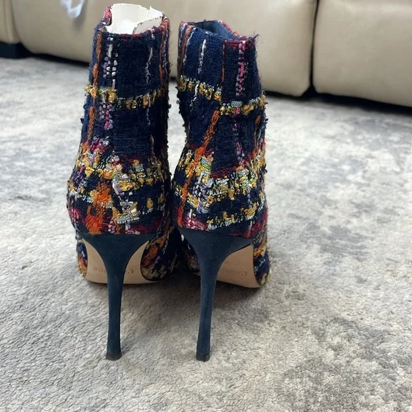 New L'Agence Multi Tweed Mariette 95mm Booties Ankle Boots Stiletto Heel Sz 6